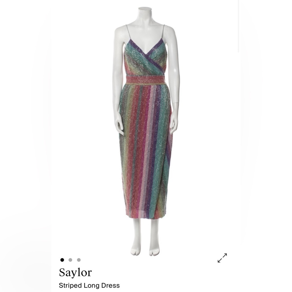 Saylor Meghan Dress Rainbow Stripe Sequin Midi